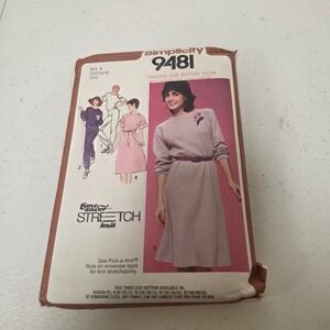 Vintage Simplicity 9481 Sewing Pattern 80s Knit Dress Top Sweatpants Size 14-18